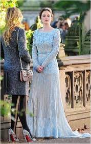 Simple Evening Dress Elie Saab Inspired Gossip Girl Blair S Blue Wedding Dresses Sheer 1 2 Long Slee Gossip Girl Fashion Fashion Diva Design Beautiful Dresses