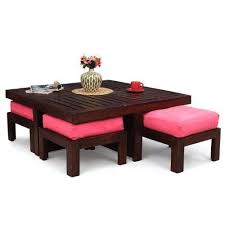Sng Solid Wood Square Coffee Table With 4 Stool In Dark W Coffee Table With Seating Coffee Table Home Decor