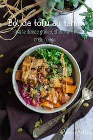 Bol De Tofu Au Tahini Patate Douce Grillee Chou Kale Et Chou Rouge Recette Choux Kale Chou Kale Recette Recette Tofu