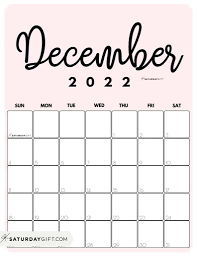 cute free printable december 2022 calendar saturdaygift