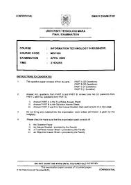 A project cover page is required for formal project outlines or reports. Universiti Teknologi Mara Final Examination Course Uitm Penang