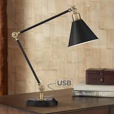 Wray Black Antique Brass Adjustable Desk Lamp With Usb Port 56f23 Lamps Plus In 2020 Adjustable Desk Lamps Desk Lamp Study Lamps