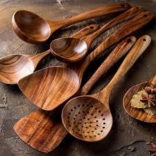 Since it's natural wood, each. Natural Acacia Wood Tableware Spoon Ladle Turner Long Rice Colander Soup Skimmer Cooking Spoons Scoop Kitchen Tool Set Wooden Kitchen Utensils Wooden Utensils Wooden Cooking Utensils