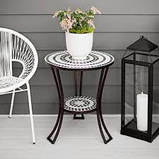 The table top features a green and. Black And White Mosaic Outdoor Side Table Kirklands Mosaic Outdoor Table Side Table Decor Mosaic Patio Table