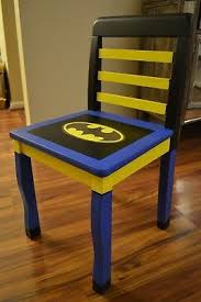 Wooden Hand Painted Kids Batman Chair Black And Blue With Batman Logo Batman Chair Painted Kids Chairs Wooden Hand