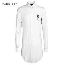 Luxury Mens Dress Shirts Slim Fit Chemise Homme 2017 Brand Embroidery Extra Long Shirt For Men Cotton Mens Shirt Dress Long Shirt Men Luxury Mens Dress Shirts