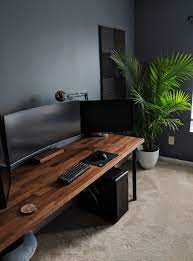 Triple Monitor Bedroom Workspace Minimalsetups Home Office Setup Bedroom Workspace Home Office Design