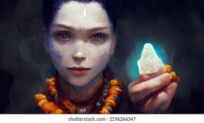 Shaman Girl Holds Crystal Stock Illustration 2196266347