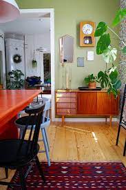 Dining Room Renovation Green Wall Old Furnitures Teak Sideboard Old House Houseplants Wall Clock R Retro Dining Rooms Home Decor Dining Room Renovation