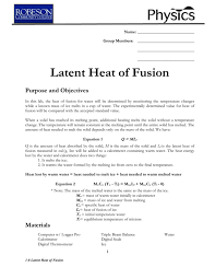 The value mccc is found by mixing known quantities of warm water and cool water in the calorimeter. Latent Heat Of Fusion