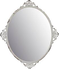 Distressed vintage round wall mirror wooden bright white blue. Amazon Com Stonebriar Decorative Oval Antique White Metal Wall Mirror Vintage Home Decor For Living Room Kitchen Bedroom Or Hallway French Country Decor For Table Top Or Wall Hanging Display Home Kitchen