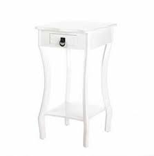 Skb Family Glossy White Night Stand Accent Table With Drawer Shelf Metal End Stand And Scalloped Tabletop White Nightstand Drawer Shelves Table Top