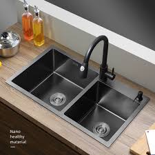 Actual left to right length (in.): 800 450mm Handmade Kitchen Sink Double Bowl Black Stainless Steel Kitchen Sink Shopee Malaysia