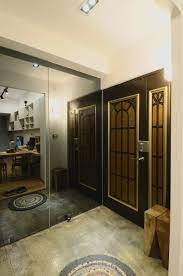 玄關地板使用水泥粉光灰鏡是隱形門推入後是更衣室by yi decomyplace projects glass wall home bathroom mirror
