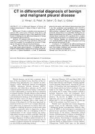 05.05.2020 · furthermore, the symptoms of mesothelioma often mimic the signs of more common and less serious diseases, such as pneumonia or bronchitis, so misdiagnosis happens … Pdf Ct In Differential Diagnosis Of Benign And Malignant Pleural Disease