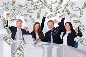 Portrait Of Successful Business People With Money Rain In ...