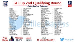 Find fa cup fixtures, tomorrow's matches and all of the current season's fa cup schedule. Ollie Bayliss On Twitter Breaking The Fa Cup 2nd Qualifying Round Has Been Published Ties To Be Played On The Weekend Of Saturday 3rd October Fixtures Will Have No Replays No