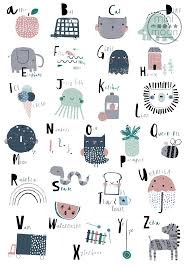 Super Cute Alphabet Poster Kids Illustrations For The Kids Room Alphabet Poster Alphabet Illustration Kids Poster