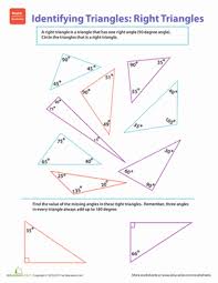 The equilateral triangle can be broken into two right triangles, where the legs are and and the hypotenuses is. Identifying Triangles Right Triangles Worksheet Education Com Right Triangle Triangle Worksheet Mathematics Worksheets
