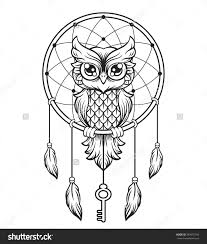 Black And White Dream Catcher Pictures Dream Catcher Black And White Owl Vector Line Illustration Black And White Owl Owls Drawing Dream Catcher Drawing