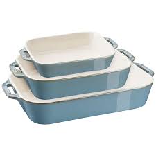 Watch from all sides as your food heats evenly, and then use the handles to safely bring the attractive dish right to your table. Staub Ceramic Rectangular Baking Dishes Gratins 3 Pc Rectangular Baking Dish Set Rustic Turquoise Official Zwilling Shop