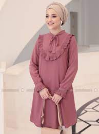 Jual tunik batik dress elegan motif klasik produk pakaian batik. Dusty Rose Kerah Polo Kain Krep Tunik