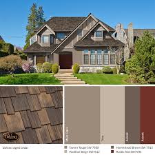 Selecting the right color palette for your home's exterior isn't just about the surfaces you are painting and staining. Exterior Color Schemes Aged Cedar Roof Davinci Shake