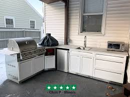 white kamado grill corner stainless