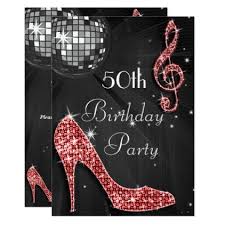 Birthday Card Design Black And Red Disco Ball And Heels Black Red 50th Birthday Invitation Zazzle Com In 2020 50th Birthday Invitations 50th Birthday Birthday Cards