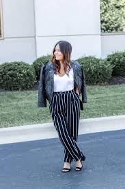 Black And White Striped Pants Outfit Ideas Classic Stripes Black And White Striped Trousers White Pants Outfit Black Pants Work Outfit