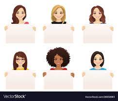 Beautiful Smiling Women Set Holding Empty Blank Board Isolated Vector Illustration Download A Free P Cartoon Faces Expressions Cute Cartoon Girl Cute Sketches