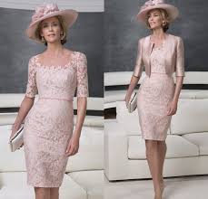 Pink Mother Of The Bride Dress Knee Length Lace Wedding Guest Party Gown Jacket Mother Of Groom Dresses Mother Of The Bride Dresses Mothers Dresses