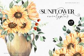 Watercolor flower border png is a free transparent png image. Watercolor Sunflower Clipart Pumpkin Png Fall Clipart Eucalyptus Clipart With Sunflower Floral Png In Illustrations On Yellow Images Creative Store
