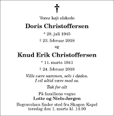 Dødsannonce for Doris Christoffersen og