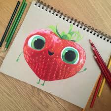 Strawbarry This Was Really Fun To Draw It Took Over 6 Hours Hope You Like This Drawingg Bar Cartoon Artwork Drawings Color Pencil Art