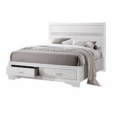 The king platform storage bed combines extra large drawers for plenty of storage space with a slat support system that requires only a mattress. 205111 King Miranda White Platform Storage Bed Frame By Coaster