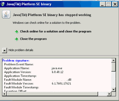 Error Java Platform Se Binary Has Stopped Working