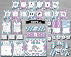 Teal Green Purple Elephant Girl Baby Shower Decorations And Etsy