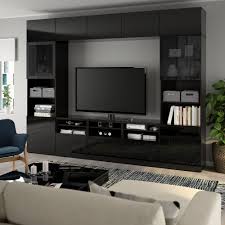 Besta Tv Storage Combination Glass Doors Black Brown Selsviken High Gloss Black Smoked Glass 118 1 8x15 3 4x90 1 2 Order Today Ikea Tv Storage Living Room Tv Unit Designs Living Room Tv Unit