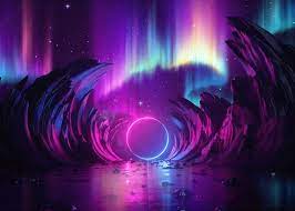 3d Render Abstract Background Cosmic Landscape Aurora Borealis Abstract Backgrounds Blue Neon Lights Neon Backgrounds