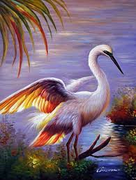 Beautiful Bird Paintings On Canvas Great White Heron Egret What Amazing Colours Birds Painting Wildlife Artwork Canvas Painting