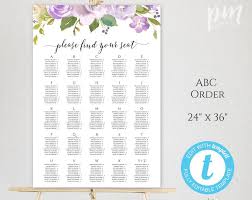 Lilac Wedding Seating Chart Sign Template Alphabetical