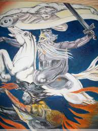 Death appears, not as a triumphant, upright figure astride his horse, but as a phantom emerging from a turbulent mist: Version A Oleo Sobre Death On A Pale Horse De William Blake Jose Luis Artelista Com