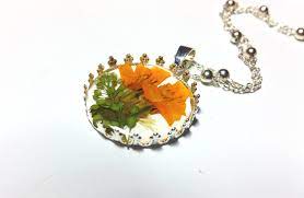 Pressed Flower Necklace October Birthday Marigold Flower Etsy Pressed Flower Necklace Marigold Flower Pressed Flowers