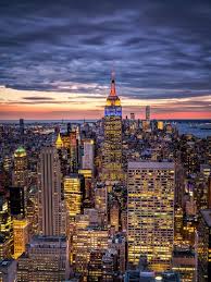 Skyline De New York Du Haut Du Rock Rockefeller Center Aux Etats Unis Au Coucher Du Soleil Heure Bleue Photo Premium