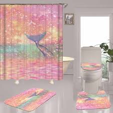 Adding a mat made from this material can increase the appeal of your toilet significantly. Mermaid Print Bathroom Mat Set Shower Curtain Bath Carpet Rug Toilet Cover 4pcs Bath Accessory Sets Bath