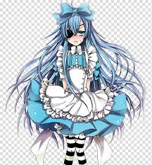 Can you click the cartoon characters that have blue hair by name? Ciel In Wonderland Female Anime Character With Blue Hair Transparent Background Png Clipart Hiclipart