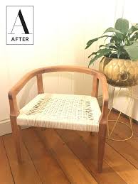 Before After An Old Chair Gets A Chic New Seat Whole New Vibe Chairs Repurposed Diy Furniture Chair Old Chair