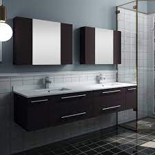 Whether sleek and minimal or bursting with colorful tiles, a curated modern bathroom impresses. 72 Espresso Wall Hung Double Undermount Sink Modern Bathroom Vanity W Medicine Cabinets Fvn6172es Uns D