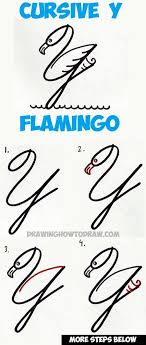 How To Draw A Cartoon Flamingo From Cursive Letter Y Shapes Easy Tutorial For Kids Word Drawings Drawing Tutorial Cursive